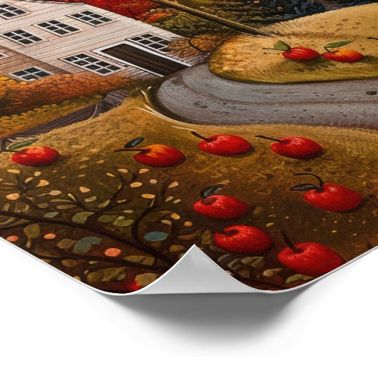 秋のアップルハーベストフォークアートオイル絵画ポスター ポスター (角)