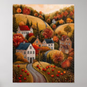 秋のアップルハーベストフォークアートオイル絵画ポスター ポスター (正面)
