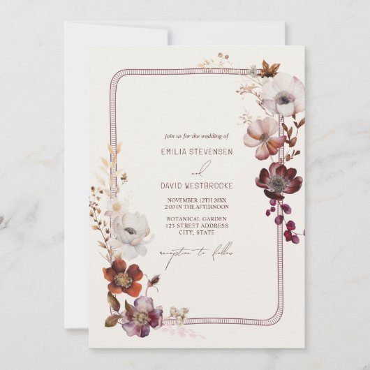 秋のアネモネの手縁ど引きフローラ結婚ズ 招待状 (正面)