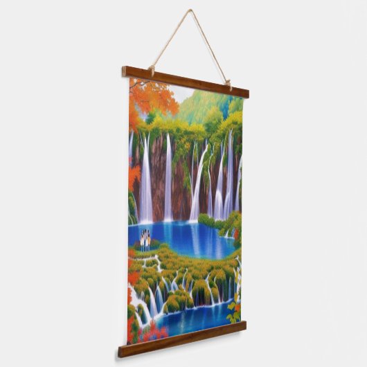 秋のアートのクロアチアの滝、プリツヴィツェ湖 吊り下げ型タペストリー (傾斜あり)