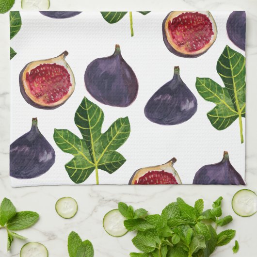 秋のイチジクの水の色絵画の キッチンタオル (折り畳み)