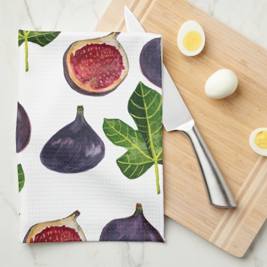 秋のイチジクの水の色絵画の キッチンタオル (四つ折り)