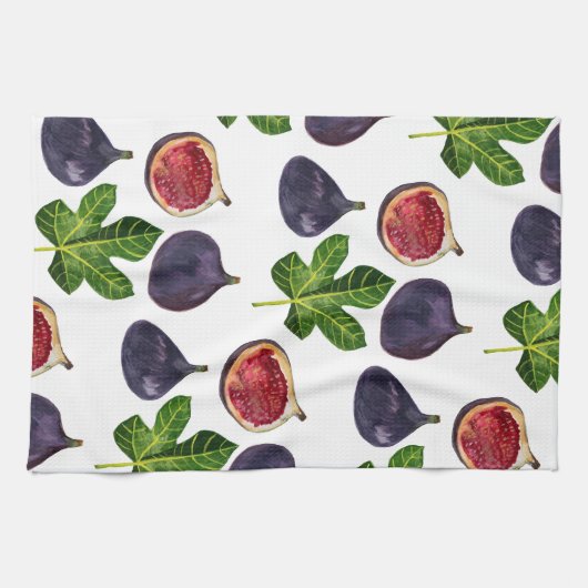 秋のイチジクの水の色絵画の キッチンタオル (横)