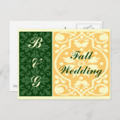 秋のウェディンググリーン モノグラム カスタム ポストカード (正面/裏面)