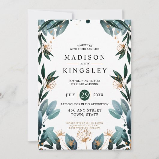 秋のウェディング🍂ディープブルーの花でエレガントに💙 招待状 (正面)