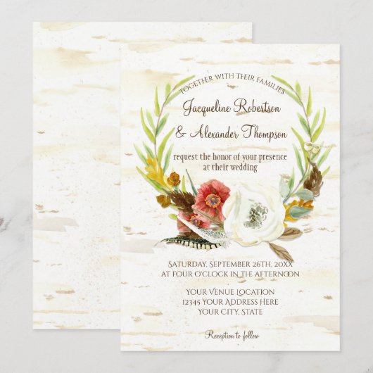 秋のウェディングリース ボヘミアンフィーバー バーチクラフト ポピー 招待状 (正面/裏面)