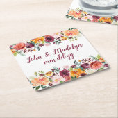 秋のウェディングレセプションウォーターパーソナライズされたカラー スクエアペーパーコースター (アングル)