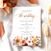 秋のウェディング・ウォーターカラー・フラワーズ 招待状