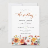 秋のウェディング・ウォーターカラー・フラワーズ 招待状 (正面)