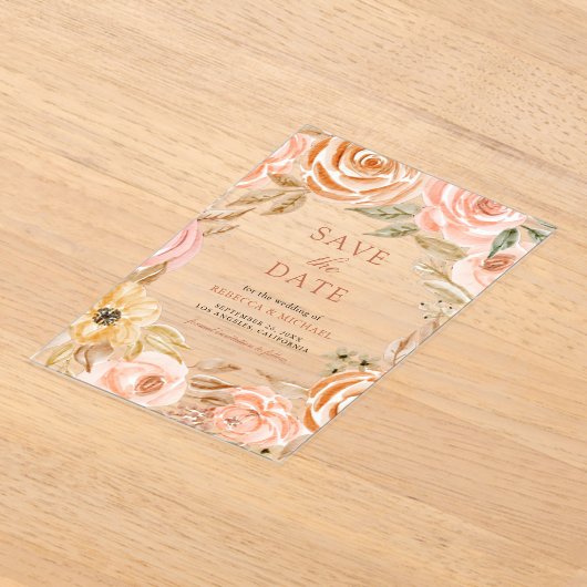 秋のウェディング・セーブ・ザ・デート 地球の気配 花 アクリル招待状 (レイダウン)