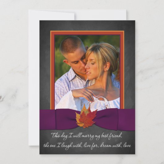 秋のウェディング | 黒板, 紅葉 | 紫 招待状 (正面)