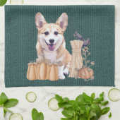 秋のウェルシュコーギーの子犬 キッチンタオル (折り畳み)