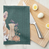 秋のウェルシュコーギーの子犬 キッチンタオル (四つ折り)