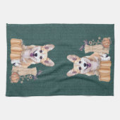 秋のウェルシュコーギーの子犬 キッチンタオル (横)