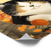 秋のウォールアート、猫プリント、水彩秋美術 ポスター (角)