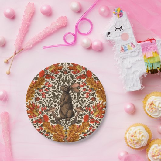 秋のウサギが白い上に ペーパープレート (パーティー)