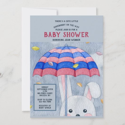 秋のウサギのベイビーシャワー招待状 招待状 (正面)