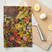 秋のウサギ（黒） キッチンタオル (四つ折り)