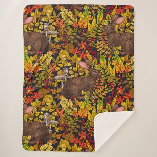 秋のウサギ（黒） シェルパブランケット (正面)