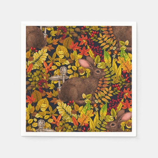 秋のウサギ（黒） スタンダードカクテルナプキン (正面)