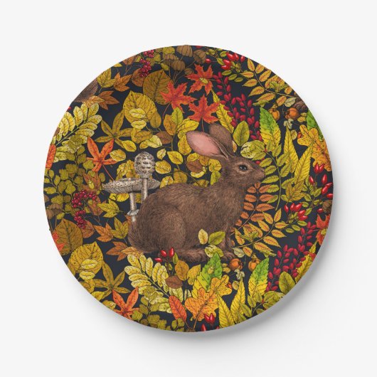 秋のウサギ（黒） ペーパープレート (正面)