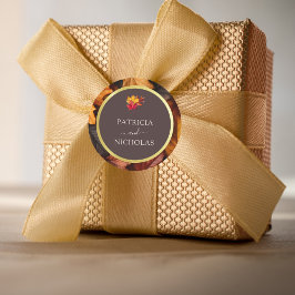 秋のウッディブラウンエレガント&ゴールデン結婚フレーム ラウンドシール