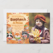 秋のウッドランズ誕生日とフォト招待状 招待状 (正面)
