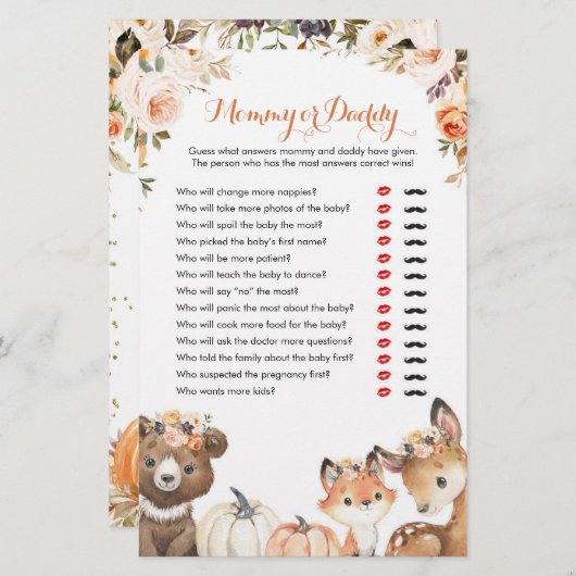 秋のウッドランドああベビーママまたはパパのゲーム (正面/裏面)