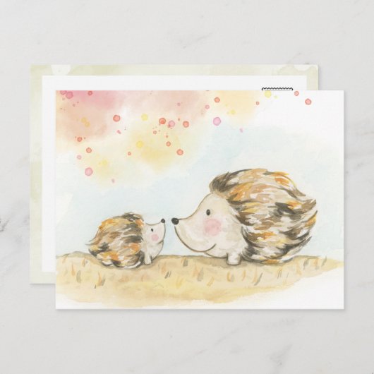 秋のウッドランドハリネズミの水色 ポストカード (正面/裏面)