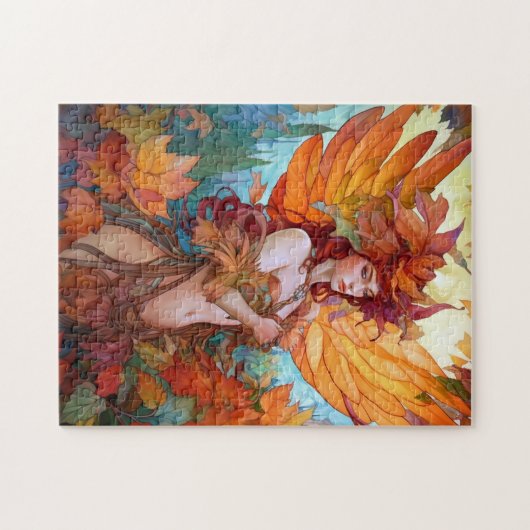 秋のウッドランドフェアリーファンタジーアート ジグソーパズル (横)