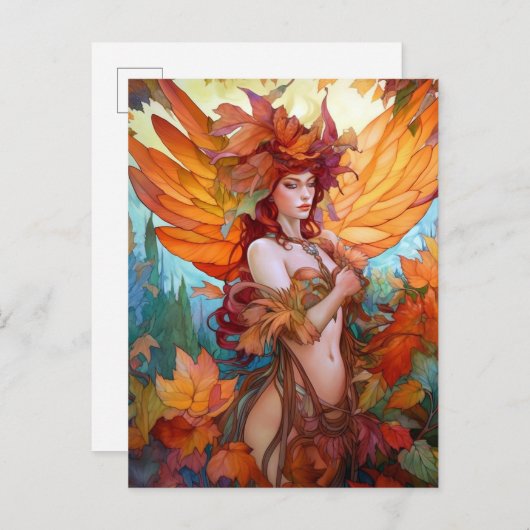 秋のウッドランドフェアリーファンタジーアート ポストカード (正面/裏面)
