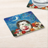 秋のウッドランドフレンズヘッジホッグフォレストスケッチ スクエアペーパーコースター (アングル)