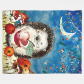 秋のウッドランドフレンズヘッジホッグフォレストスケッチ フリースブランケット (正面(横))