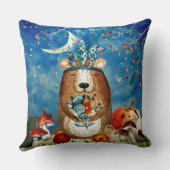 秋のウッドランドフレンズベアーフォレストイラストレーション クッション (裏面)