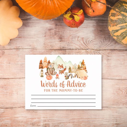 秋のウッドランド動物の言葉アドバイス赤ちゃんシャワー エンクロージャーカード