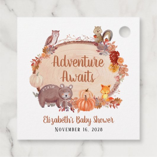 秋のウッドランド動物の赤ちゃんシャワーありがとう フェイバータグ (裏面)