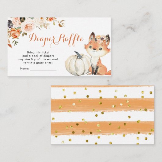 秋のウッドランド女の子の赤ちゃんシャワーおむつラッフル エンクロージャーカード (正面/裏面)