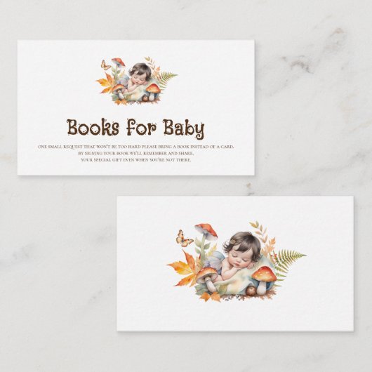 秋のウッドランド妖精の本ベビーインサート エンクロージャーカード (正面/裏面)