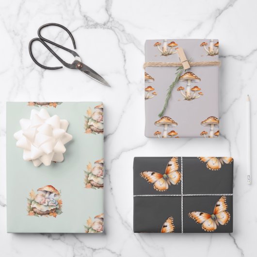 秋のウッドランド妖精の赤ちゃんシャワー ラッピングペーパーシート (正面)