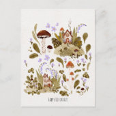 秋のウッドランド水彩画イラストレーション ポストカード (正面)