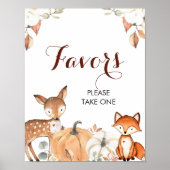 秋のウッドランド赤ちゃんシャワー党の好意サイン ポスター (正面)