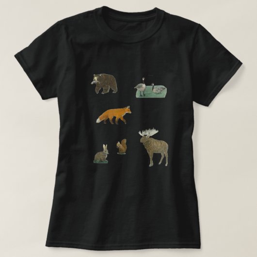 秋のウッドランド・カナダ森林動物モチーフ Tシャツ (デザイン正面)