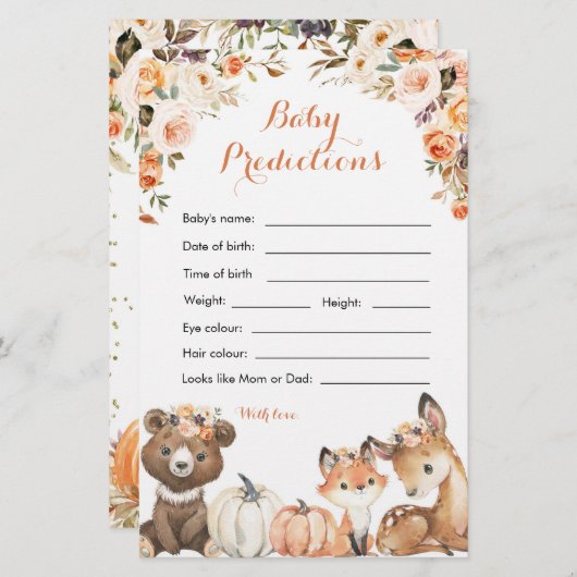 秋のウッドランドOHベビーシャワーベビー予測 (正面/裏面)