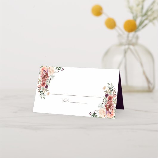 秋のエレガンスウォーターカラーフローラ プレイスカード (正面)