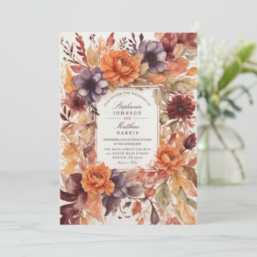 秋のエレガンスウォーターカラー結婚フローラ 招待状 (スタンド正面)