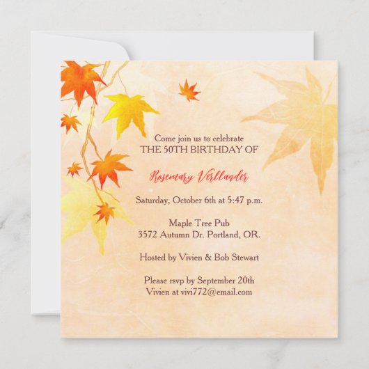 秋のエレガンス50thバースデーパーティー 招待状 (裏面)