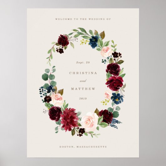 秋のエレガンス ウェディング ウェルカムサイン ポスター (正面)