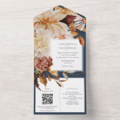 秋のエレガンス、秋の結婚式招待状とQR rsvp オールインワン招待状 (内側)