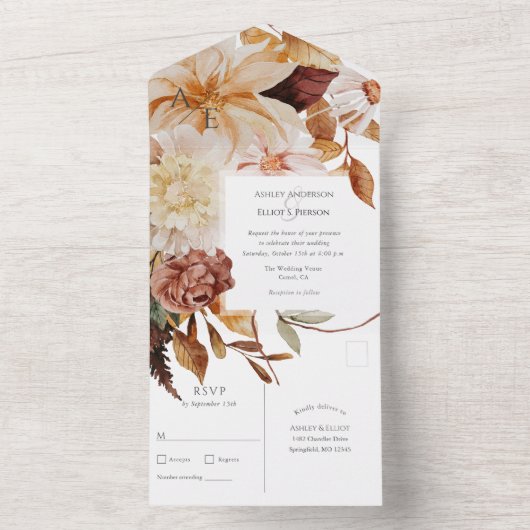 秋のエレガンス、秋の結婚式 オールインワン招待状 (内側)