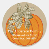 秋のエレガントかぼちゃと弓差出人住所 ラウンドシール (正面)